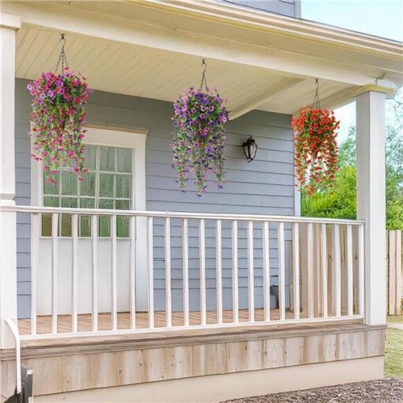 Artificial Hanging Flowers for Outdoors, 2 Pcs Fake Hanging Plant Spring Summer - Picture 6 of 7